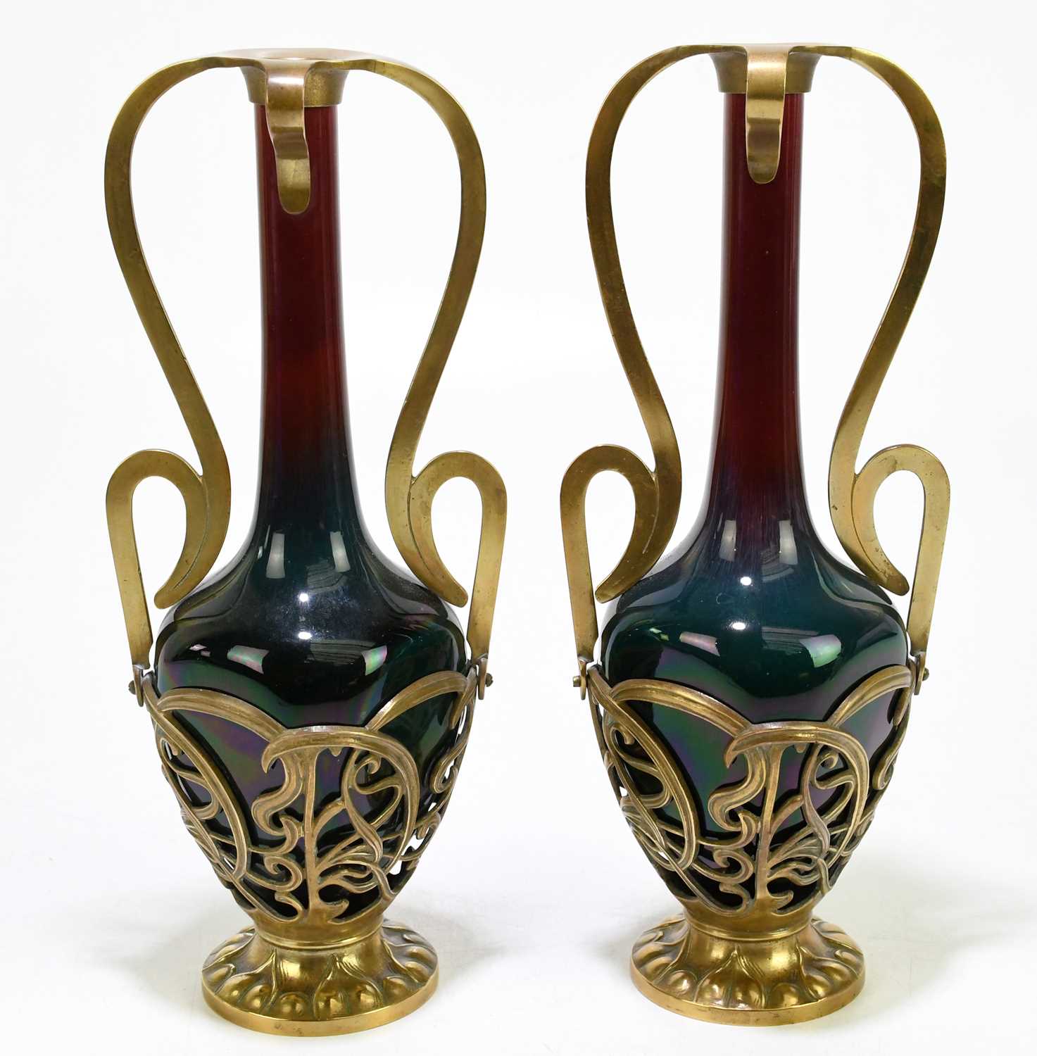 Lot 302 - A pair of Austrian Art Nouveau ceramic glazed...