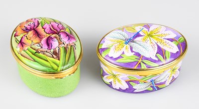 Lot 110 - MOORCROFT; two enamel trinket boxes and covers...