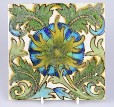 Lot 14 - ATTRIBUTED TO MAW & CO; an Art Pottery tile...