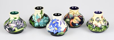 Lot 34 - MOORCROFT; five miniature baluster shaped...