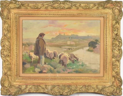 Lot 653 - UNATTRIBUTED; oil on board, shepherd watching...
