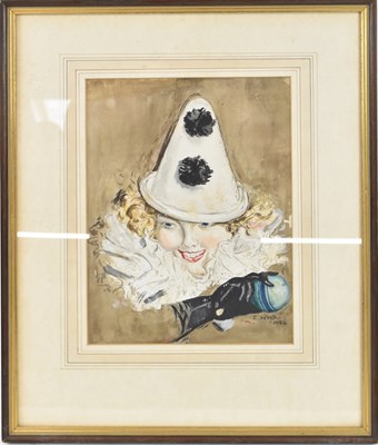 Lot 718 - E WOOD; watercolour of a clown, 28.5 x 21cm,...
