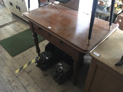 Lot 201 - An old pitch pine side table with two drawers...