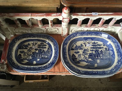 Lot 206 - Seven 19th century blue and white meat plates...