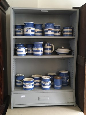 Lot 249 - A blue painted bookcase with two adjustable...