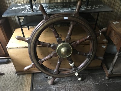 Lot 259 - A brass bound oak ship's wheel, diameter 106cm.