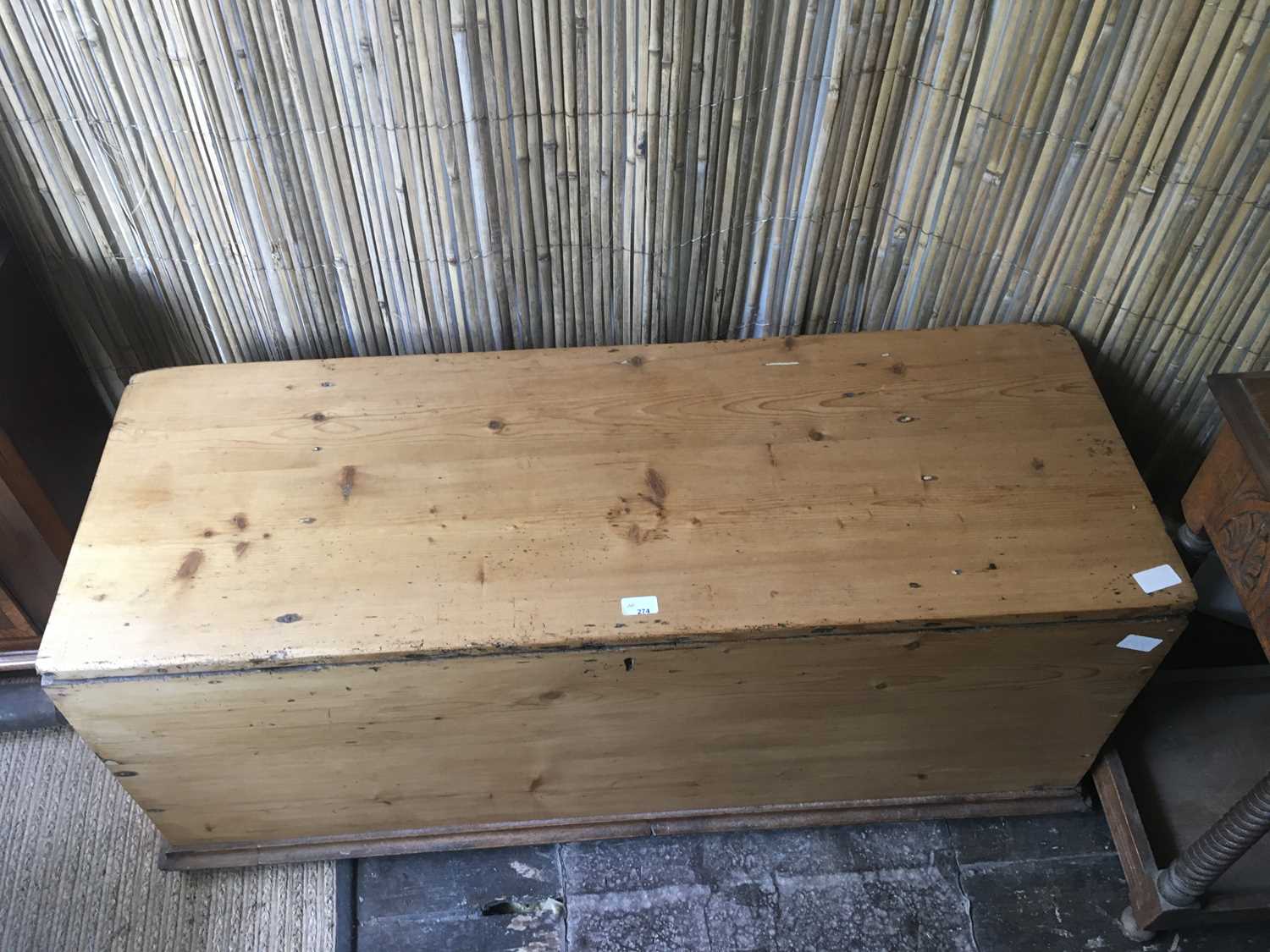 Lot 274 A vintage pine blanket chest on plinth base,