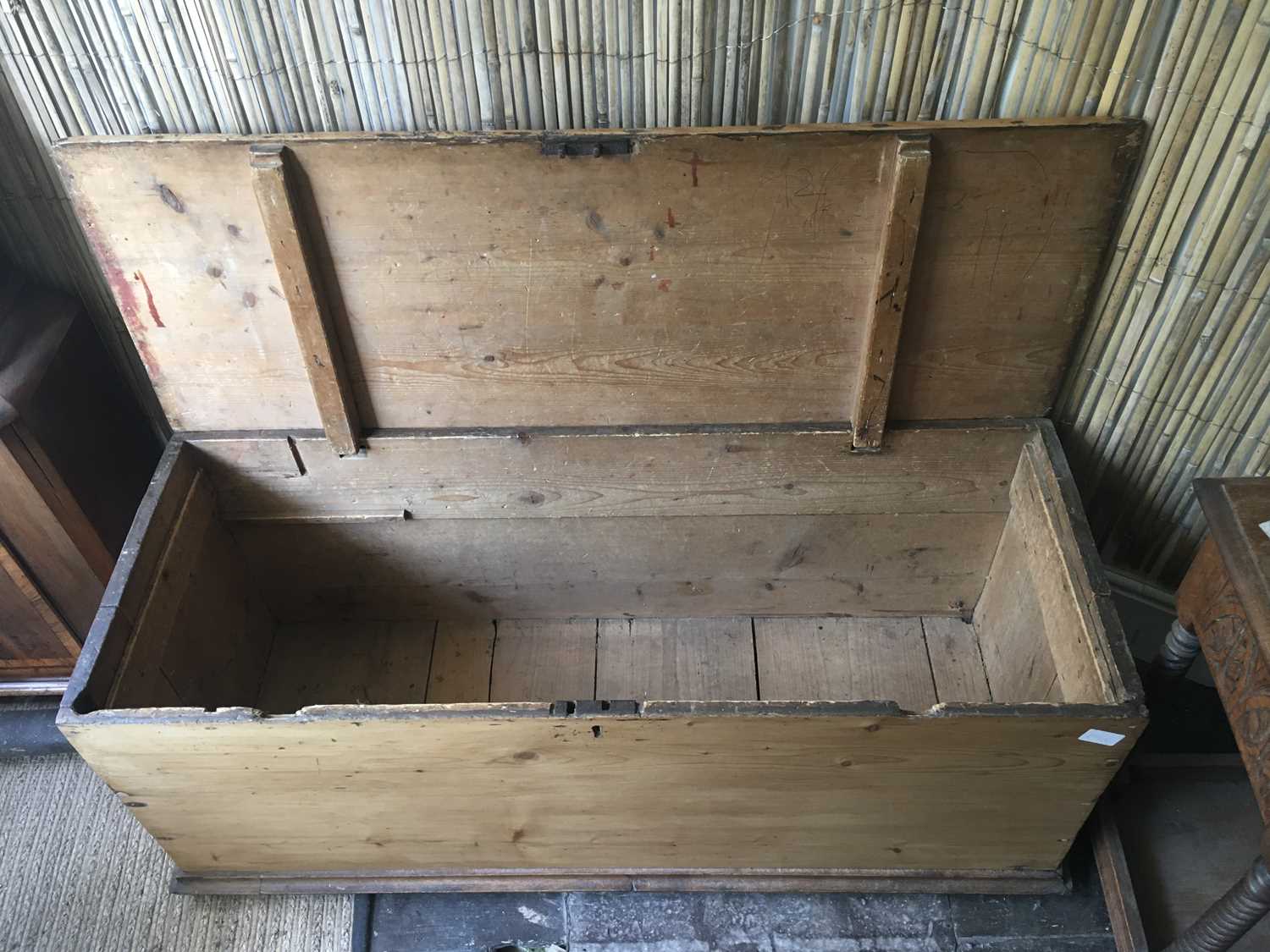 Lot 274 A vintage pine blanket chest on plinth base,