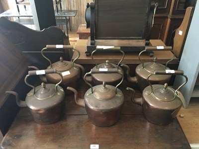 Lot 300 - Six copper kettles.