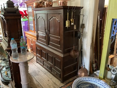 Lot 336 - An 18th century dark oak press cupboard with...