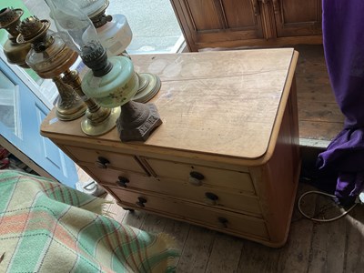 Lot 342 - An old pine chest of two short over two long...