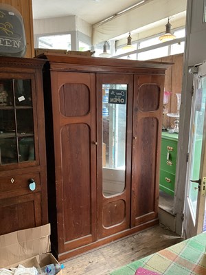 Lot 344 - A Victorian pitch pine twin door wardrobe,...