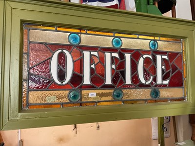 Lot 360 - A Victorian stained glass panel, 'Office',...