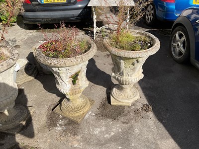 Lot 2375 - A pair of reconstituted stone pedestal garden...