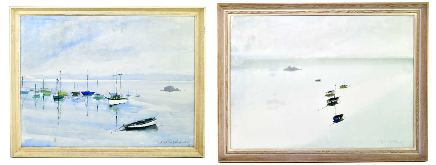 Lotte Rampelberg Lot 1550 - EMILE RAMPELBERG; watercolour, moored boat,