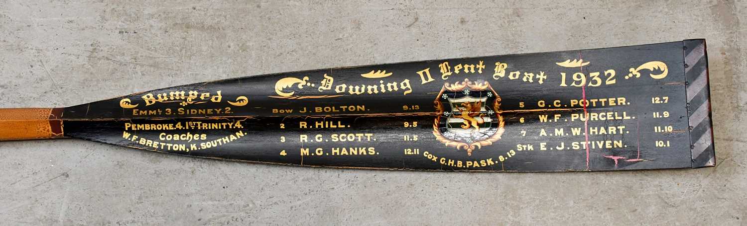 Lot 1099 - E. NORRIS; a painted oar for Downing II Dent...