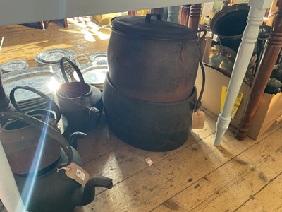 Lot 464 - Two cast iron gypsy pans, together with three...