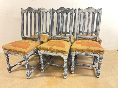 Lot 508 - A set of six upcycled oak dining chairs with...