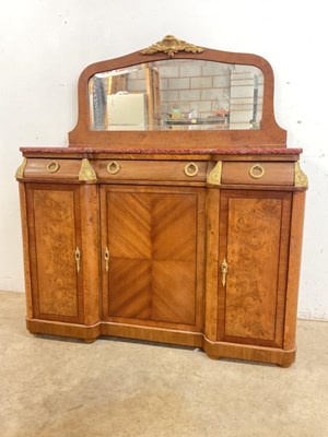 Lot 493 - A French walnut veneered, breakfront, mirror...