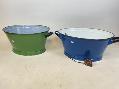 Lot 216 - Two French enamel baths, width 75cm, depth 49cm.