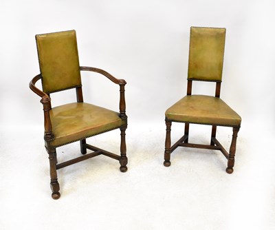 Lot 38 - A set of six oak reproduction leather...