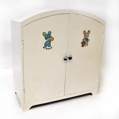 Lot 10 - A child's vintage dome top wardrobe of small...