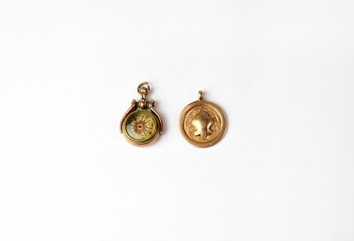 Lot 1290 - A 9ct rose gold shield fob and a 9ct rose gold...
