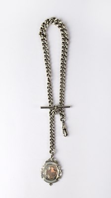 Lot 1388 - A hallmarked silver watch chain, T-bar and fob...
