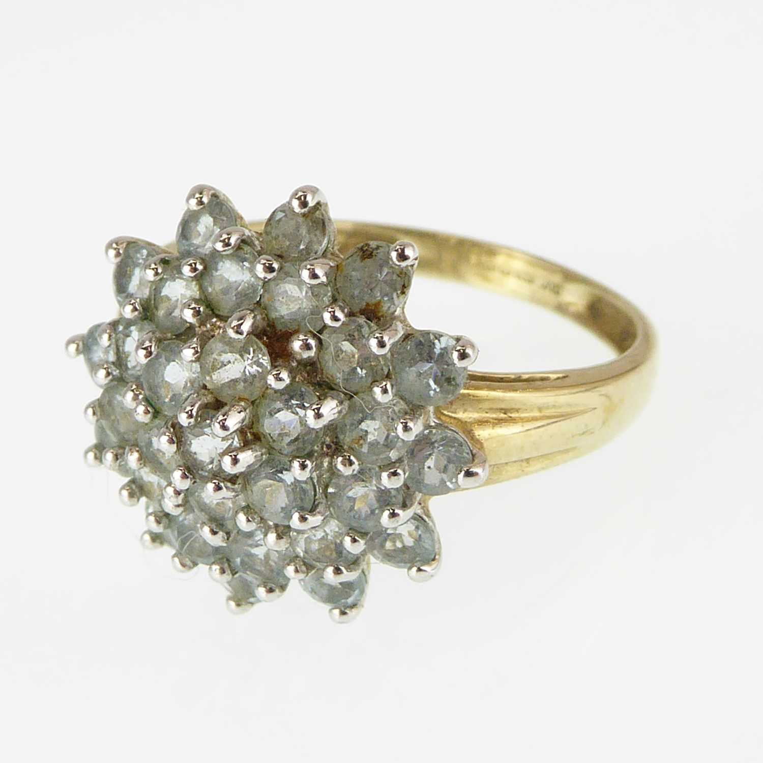 Lot 1131 - A 9ct gold white stone cluster ring, size R,