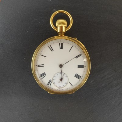 Lot 1380 - An 18ct gold open face crown wind pocket watch,...