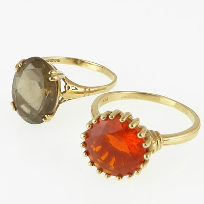 Lot 1067 - Two 9ct gold dress rings, one with orange claw...