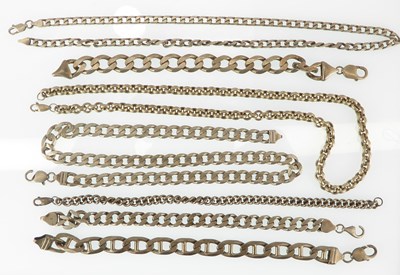 Lot 1316 - Three various silver curb necklaces and four...
