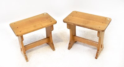 Lot 47 - A pair of oak refectory-style stools with...