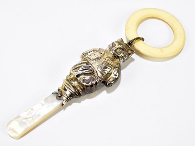 Lot 180 - W.H COLLINS & CO; an Elizabeth II hallmarked silver and mother of pearl teething rattle