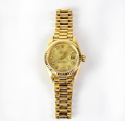 Lot 1409 - ROLEX; an 18ct gold ladies' Oyster Perpetual...