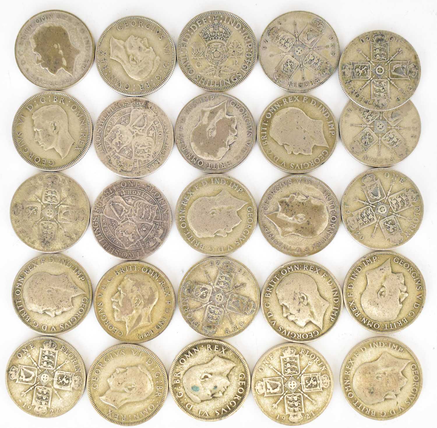 Lot 941 - Twenty-five two shilling coins, comprising