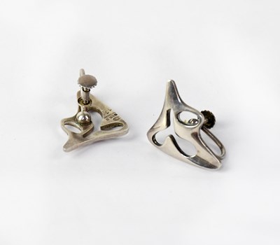 Lot 1280 - GEORG JENSEN; a pair of silver abstract design...