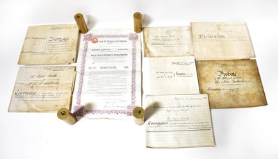 Lot 487 - Seven 19th century vellum indentures to...