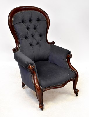 Lot 49 - A Victorian mahogany parlour chair, button...