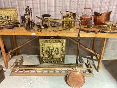 Lot 208 - A large collection of brass and copper fire...