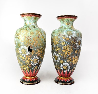 Lot 255 - ROYAL DOULTON; a pair of Chine ware vases...