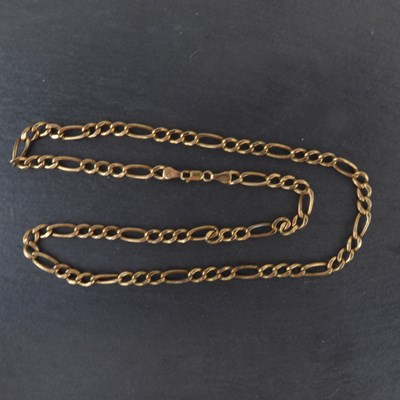 Lot 1247 - A 9ct rose gold figaro link necklace, length...