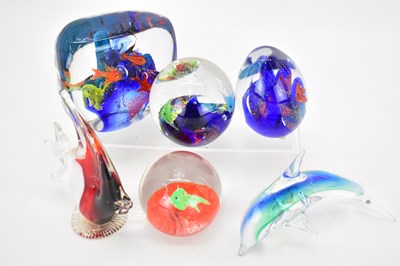 Lot 316 - Four modern glass aquarium paperweights with...