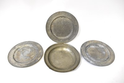 Lot 172 - Three pewter plates with monogram 'JE',...