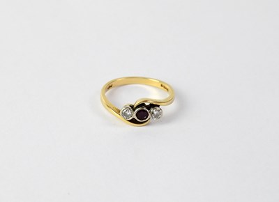Lot 1091 - An 18ct yellow gold ring with central collet...