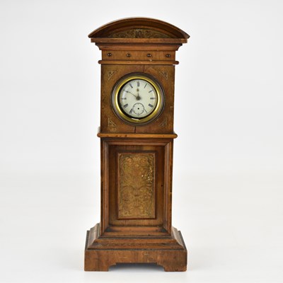 Lot 242 - A miniature walnut longcase clock, height 28cm,...