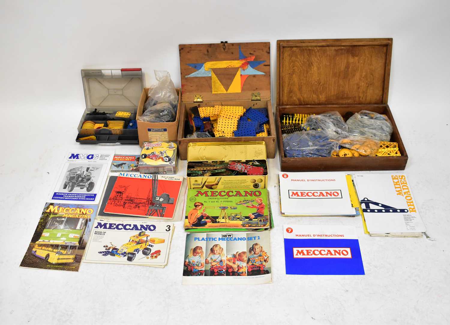 Lot 445 - MECCANO; two wooden boxes containing a...