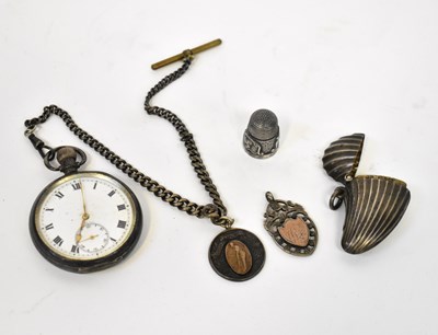 Lot 873 - A silver open face crown wind pocket watch...