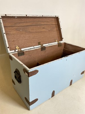 Lot 532 - A blue painted wooden blanket/toy box with...