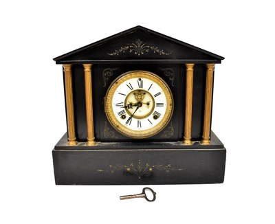 Lot 138 - A Victorian black slate mausoleum mantel clock,...